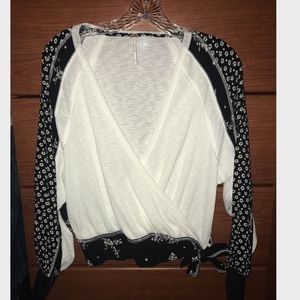 White and Black Free People Wrap Top